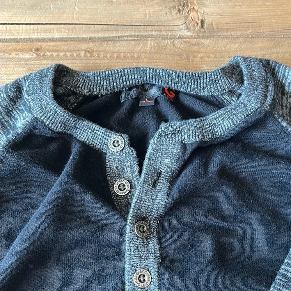 G by Guess Black and Gray Crewneck Sweater with Textured Sleeves - Picture 2 of 3